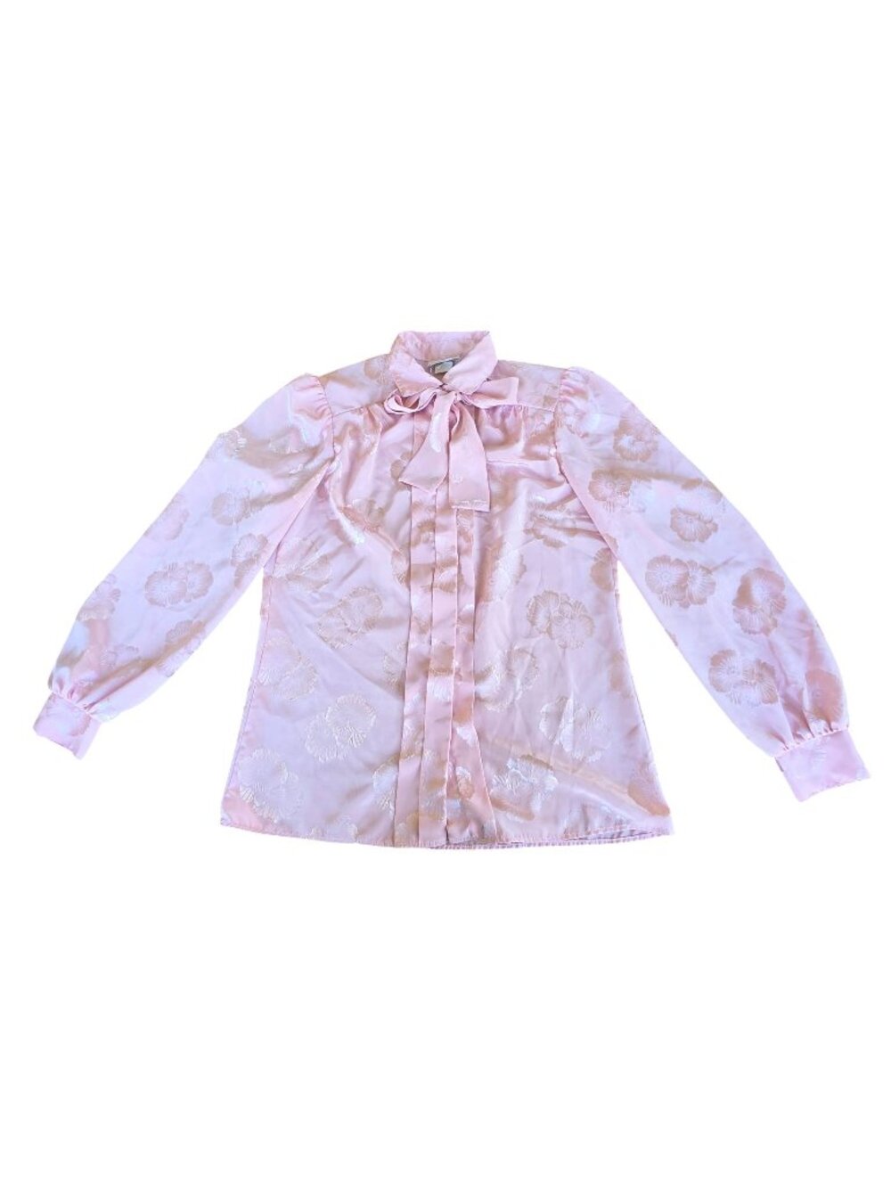 Vintage 70s Laura Mae Blush Pink Jacquard Coquette Secretary Blouse Sz 10